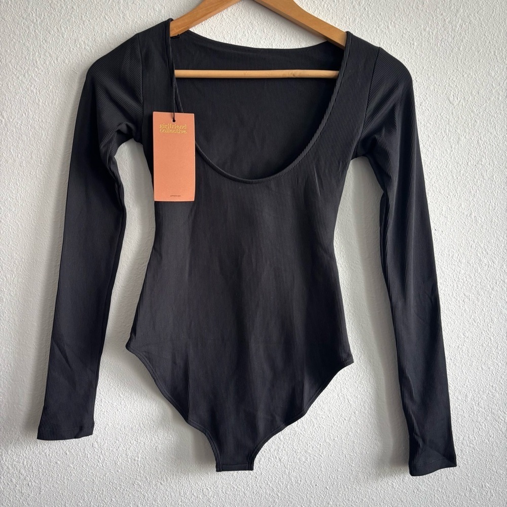 NWT Girlfriend Collective Elena Black Ribbed Backless Long Sleeve Bodysuit - Picture 5 of 9